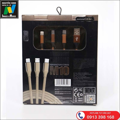 Cáp sạc điện thoại 3 trong 1 Sendem M10