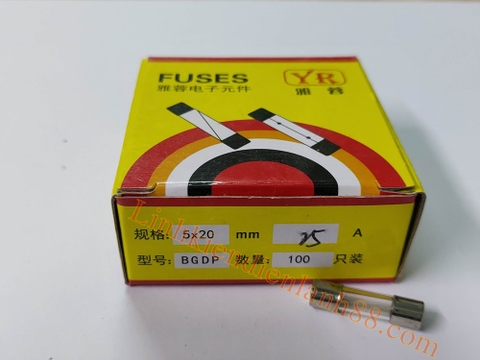 Hộp (100c) Cầu Chì Thủy Tinh 25A 250v 5x20mm Mới 100%.