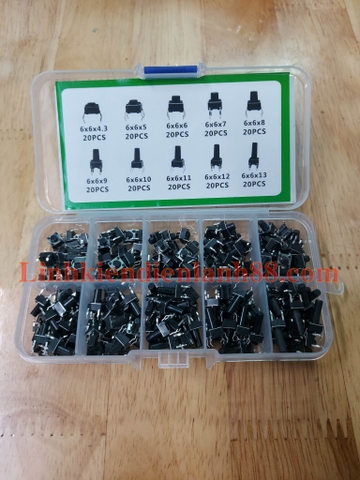 Combo nút vuông 4 chân 10 loại thường dùng trong bo mạch. mỗi loại 20 cái mới 100%