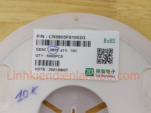 Trở Dán 0805 10K 1% Mới 100%.