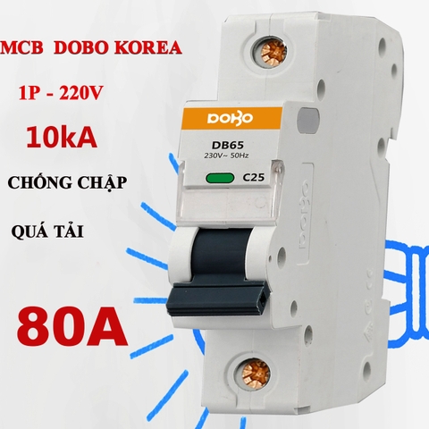 Cầu dao tự động 1 tép MCB 1P 80A 10kA DoBo Korea DZ47-88801P