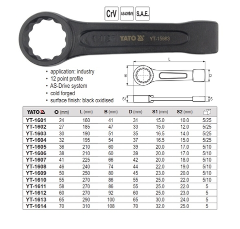 Cờ lê vòng đóng hệ mét YATO YT-1602 (27mm)