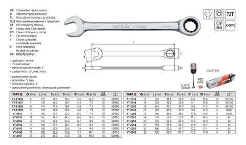 Cờ lê vòng miệng tự động (bóng) 16mm Yato YT-0197