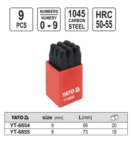 Bộ đóng chữ số 9 chi tiết YATO YT-6854(0-9)
