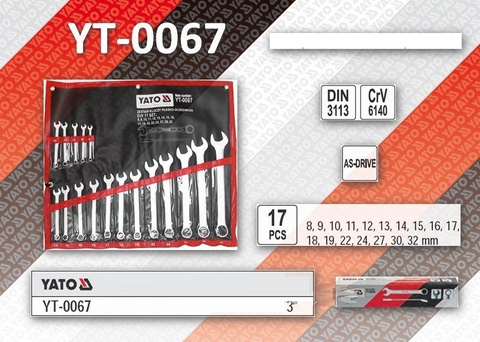 Bộ cờ lê 2 đầu vòng miệng hệ mét 17 chi tiết 8-32mm Yato YT-0067