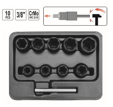 Bộ khẩu nhổ ốc bulông hỏng 10 chi tiết 3/8