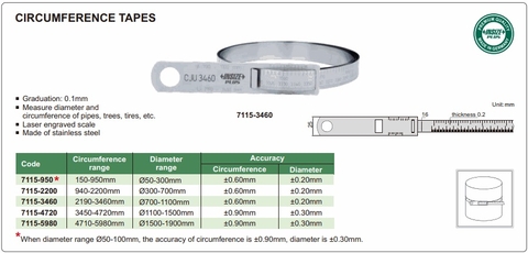 Thước đo chu vi INSIZE 7115-2200 (300-700mm)