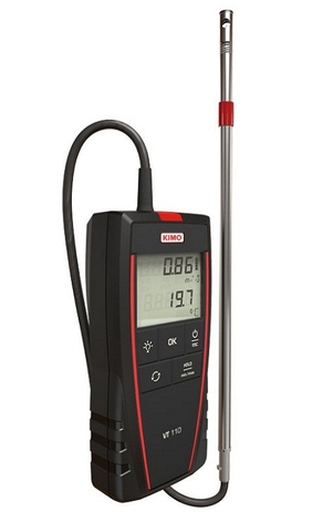 Máy đo tốc độ, lưu lượng gió và nhiệt độ với đầu đo hotwire KIMO VT110 (0.15〜30 m/s, -20°80°C