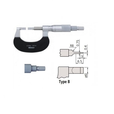 Panme đo ngoài cơ khí, đo rãnh MITUTOYO 122-111 (0-25mm x 0,01mm)