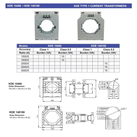 Biến dòng vuông KDE 140100 1600/5A