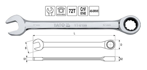 Cờ lê vòng miệng tự động (bóng) 21mm Yato YT-0189