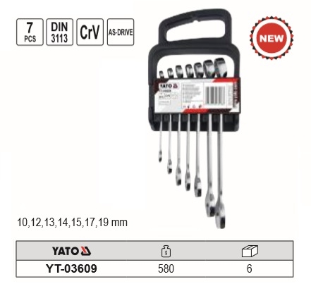 Bộ cờ lê 2 đầu vòng , miệng 7 chi tiết 10-19mm Yato YT-03609