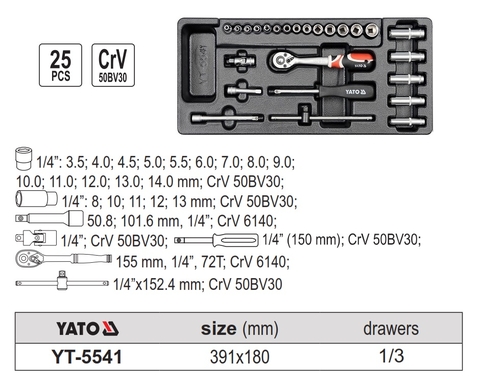 Khay bộ tuýp tay vặn tông hợp 1/4 inch YATO YT-5541