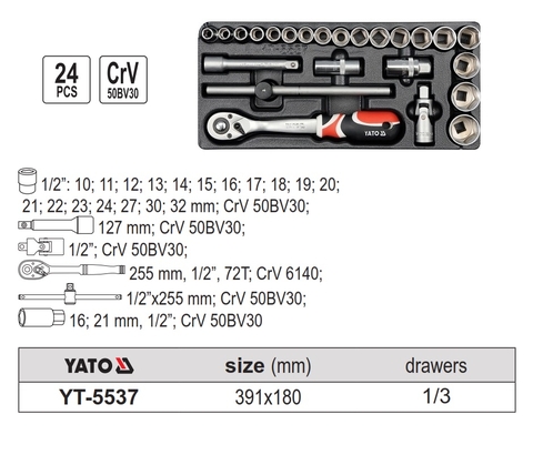 Khay bộ tuýp tay vặn tổng hợp 1/2 inch YATO YT-5537