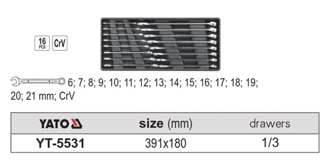 Khay cờ lê vòng miệng hệ mét 16 chi tiết YATO YT-5531(6-21mm)