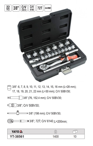 Bộ tuýp tay vặn tổng hợp 3/8