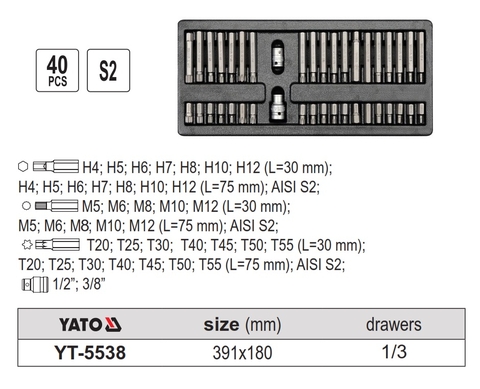 Khay bộ đầu vít tổng hợp 40 chi tiết YATO YT-5538