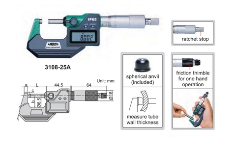 Panme đo ngoài điện tử INSIZE 3108-25A( 0-25mm hệ mét, IP 54 )