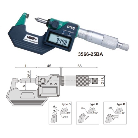 Panme đo chiều cao mép gấp điện tử INSIZE 3566-25BA (0-25mm/0-1