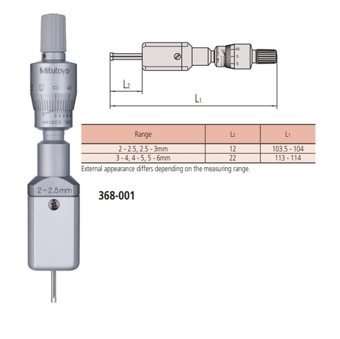 Panme đo lỗ 3 chấu cơ khí Mitutoyo 368-002 (2.5-3mm/ 0.001mm)