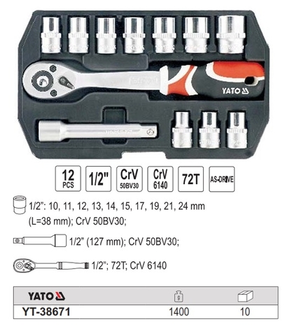 Bộ Tuýp Vặn Tay Tổng Hợp 1/2