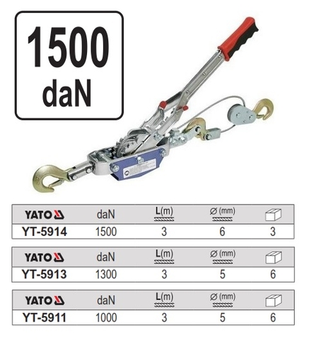 Tời cáp lắc tay 1300 Dan, ROPE 3M YATO YT-5913