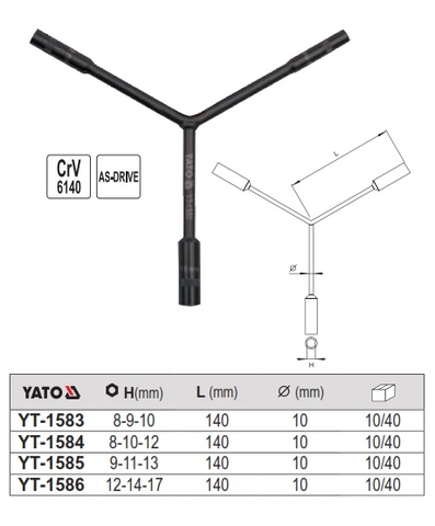Bộ điếu chữ Y 3 đầu 8,10,12mm YATO YT-1584