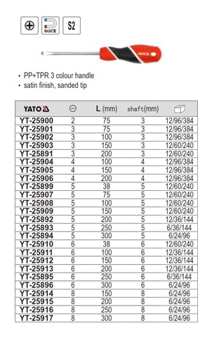Tô vít 2 cạnh đầu nam châm 6x150x6 YATO YT-25912