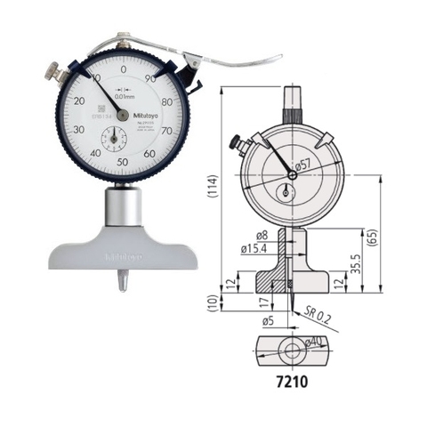 Đồng hồ đo sâu 0-10mm/0.01mm Đế 40mm MITUTOYO 7210