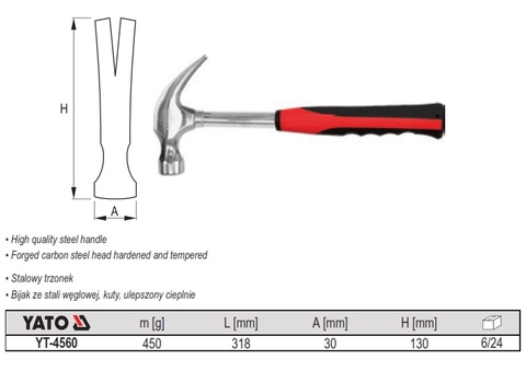 Búa nhổ đinh cán nhựa 450g YATO YT-4560