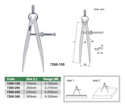 Compa vạch dấu INSIZE 7260-200 (0-210mm)