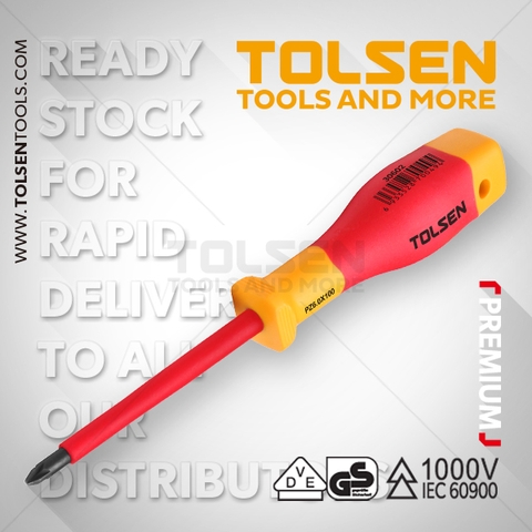 Tua vít 4 cạnh cách điện 1000V Tolsen V30602 (PZ2x100mm)