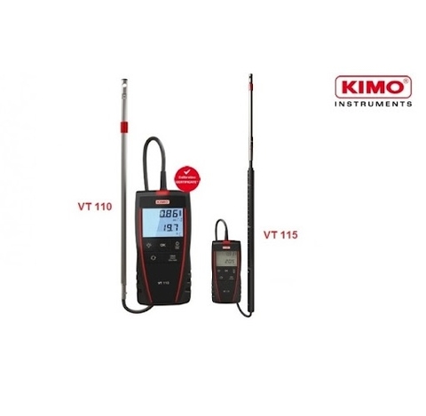 Máy đo tốc độ, lưu lượng gió và nhiệt độ với đầu đo hotwire uốn cong 90 độ KIMO VT115