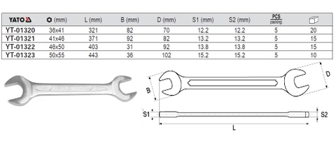 Cờ lê 2 đầu miệng (mờ) hệ mét 46x50mm YATO YT-01322
