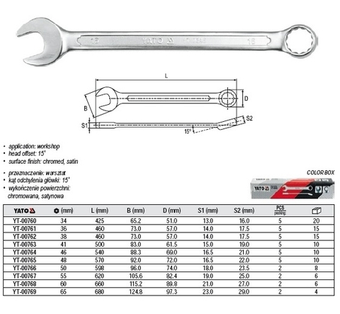 Cờ lê vòng miệng (bóng mờ) hệ mét 55mm YT-00767