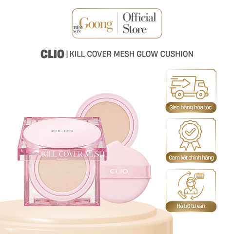 Phấn nước trang điểm CLIO Kill Cover Mesh Glow Cushion SPF 50+,PA++++ (kèm 1 lõi refill) - vỏ hồng vuông trong