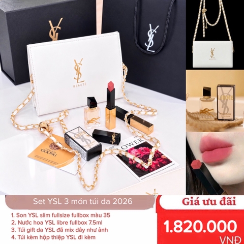 Set YSL 3 món túi da 2026 đã có đủ túi hộp thiệp (ysl slim 35)