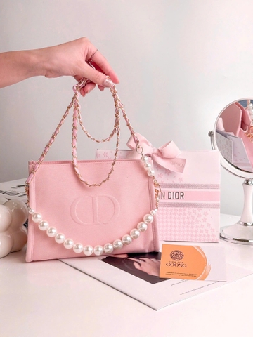 Túi gift hồng DIOR size to (đã mix dây ngọc 23x17x8cm)