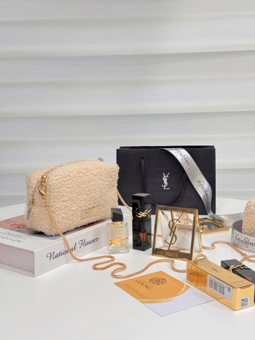 Set YSL túi bông 4 món 2025 (Gương + nước hoa + son 416 + túi)