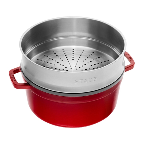 Staub - Nồi gang tròn kèm xửng hấp