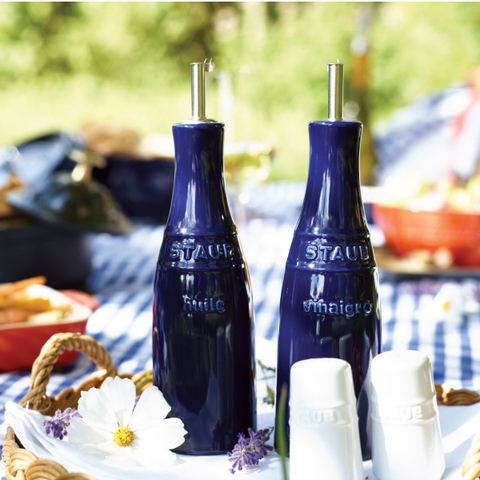 Staub - Bộ bình gốm đựng dầu màu xanh đen - 22cm