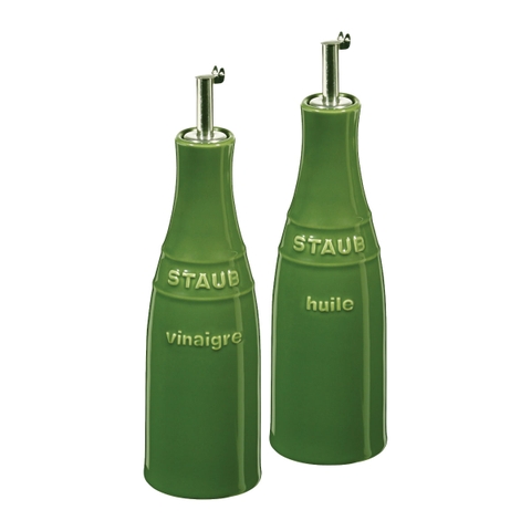 Staub - Bộ bình gốm đựng dầu màu xanh rêu - 22cm