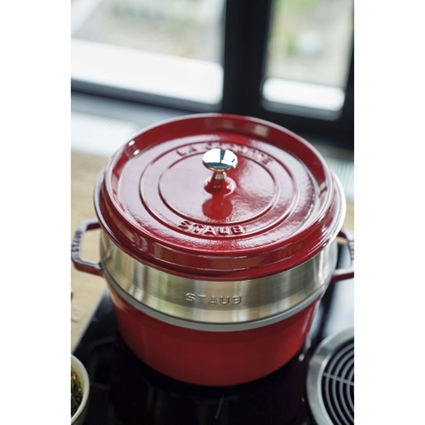 Staub - Nồi gang tròn kèm xửng hấp