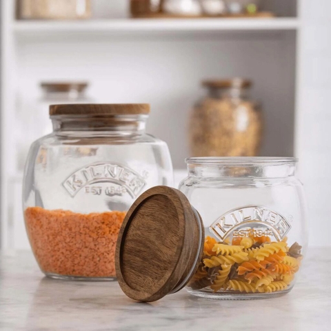 Kilner - Hũ thủy tinh bầu nắp gỗ Acacia