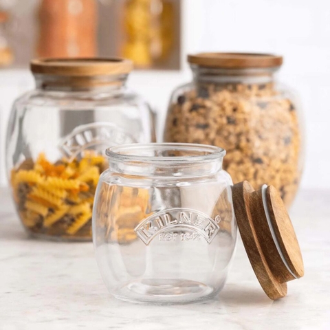Kilner - Hũ thủy tinh bầu nắp gỗ Acacia