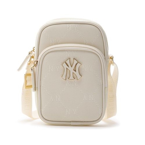 Túi MLB PU Diamond Monogram New York Yankees Màu Trắng Kem [ 7ACRMDD4N-50CRS ]