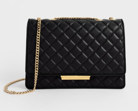 Túi Đeo Vai Charles & Keith Double Chain Handle Quilted Bag Màu Đen [ CK2-20681002-3 ]