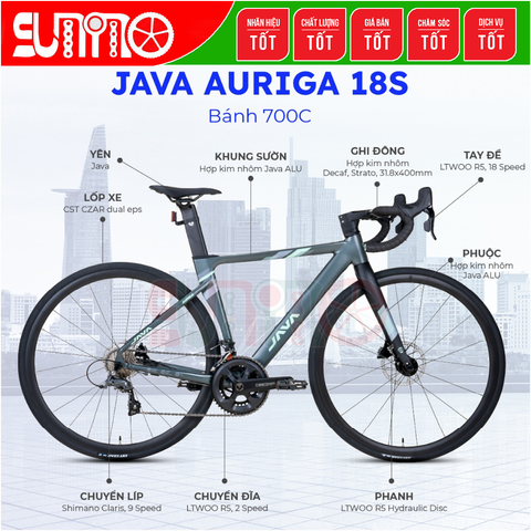 Xe đạp đua JAVA Auriga 18S 2026 sườn nhôm phuộc carbon