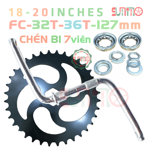Giò dĩa cốt LUỒN dài 127mm kèm chén bi 7 viên cho xe đạp 18-20inches