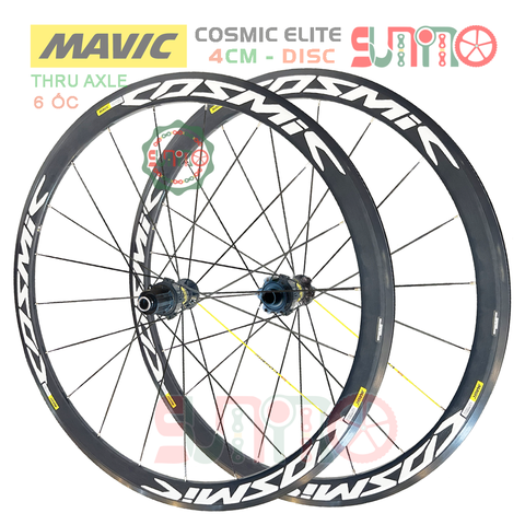 Vành bộ nhôm 4cm xe đạp road MAVIC Cosmic Elite hub THRU áo carbon cối thả HG thắng dĩa 6 ốc